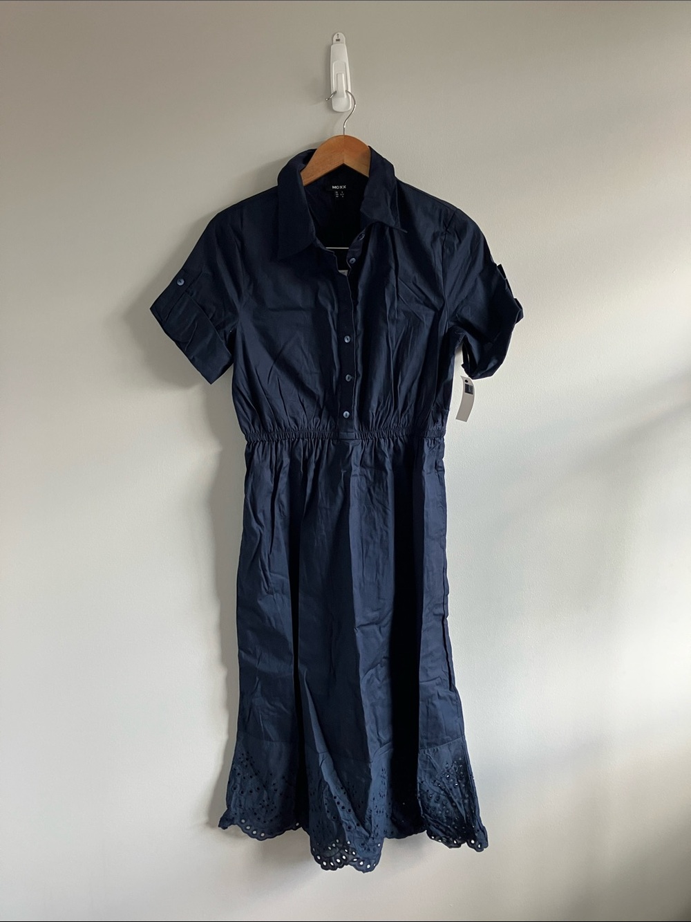 NWT Mexx Women's Navy Eyelet Hem Shirt Dress short sleeve - Picture 3 of 9